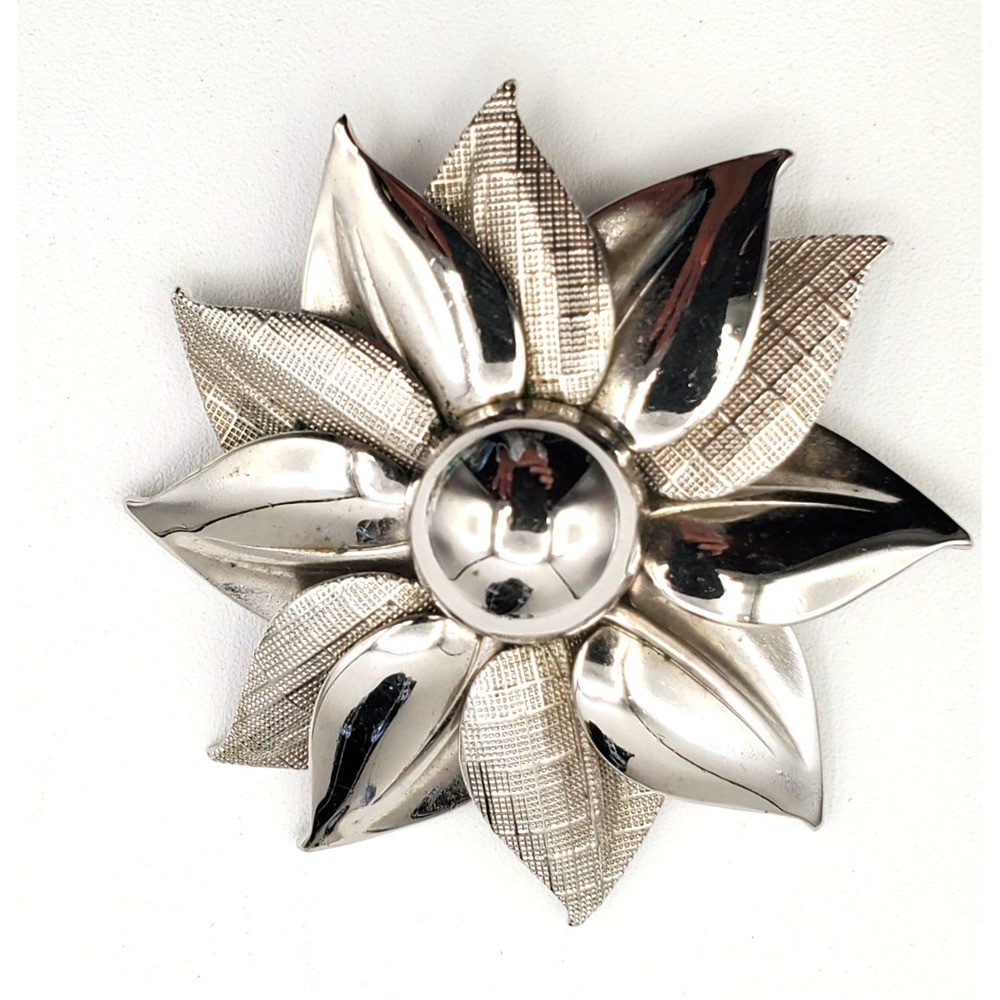 Vintage Coro Silver Tone Sun Burst Star Burst Flower‎ Brooch MCM